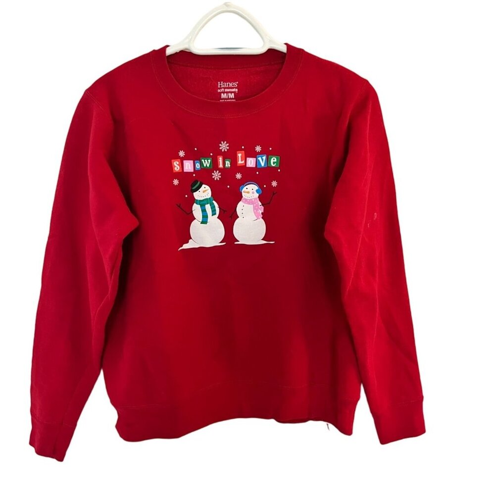 Hanes Soft Sweats Holiday Snow In Love Red Sweatshirt Sz M